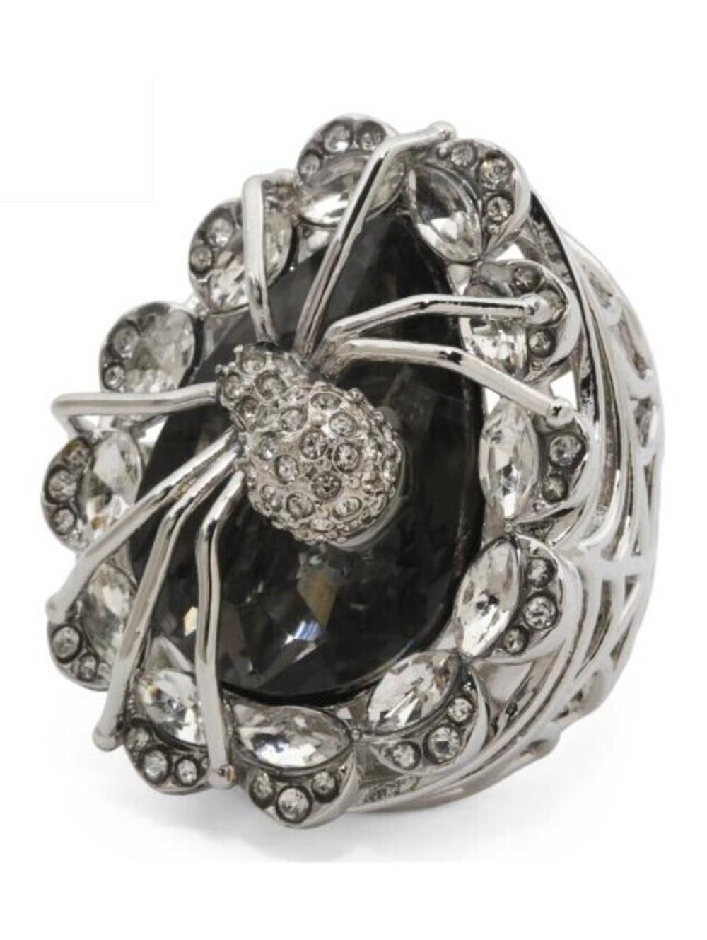 Betsey Johnson Silver Crystal Spider Ring Size 8